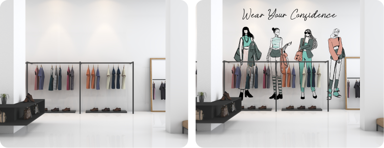 Fashion Retail Interior Wall Design | Plaster Lifestyle Illustration